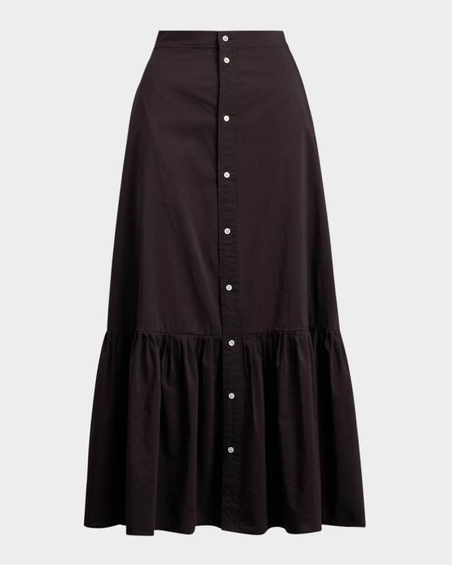 Ruffled-Hem Cotton-Silk Skirt